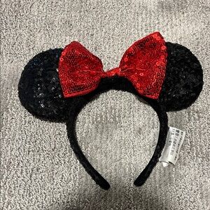 Sequin Black Ears with Red Bow Headband